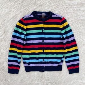 Primary Girls 6-7 Rainbow Stripe Navy Blue Cotton Button Front Cardigan Sweater